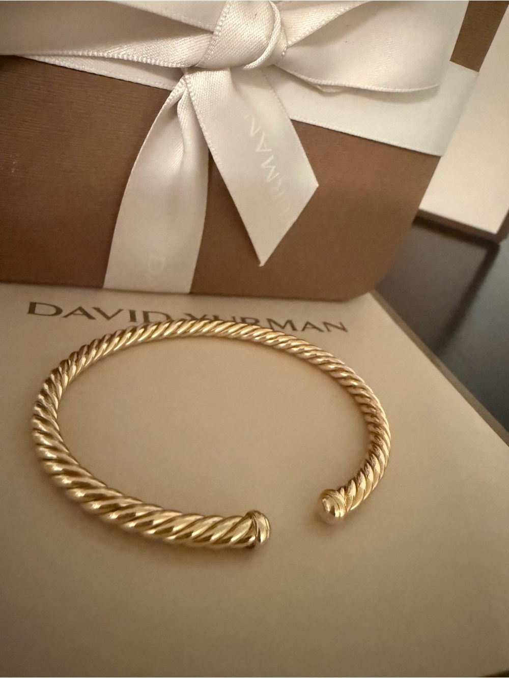 GORGEOUS David Yurman 18k Yellow Gold Cable Open Cuff Bracelet! - 4mm - Picture 8 of 10